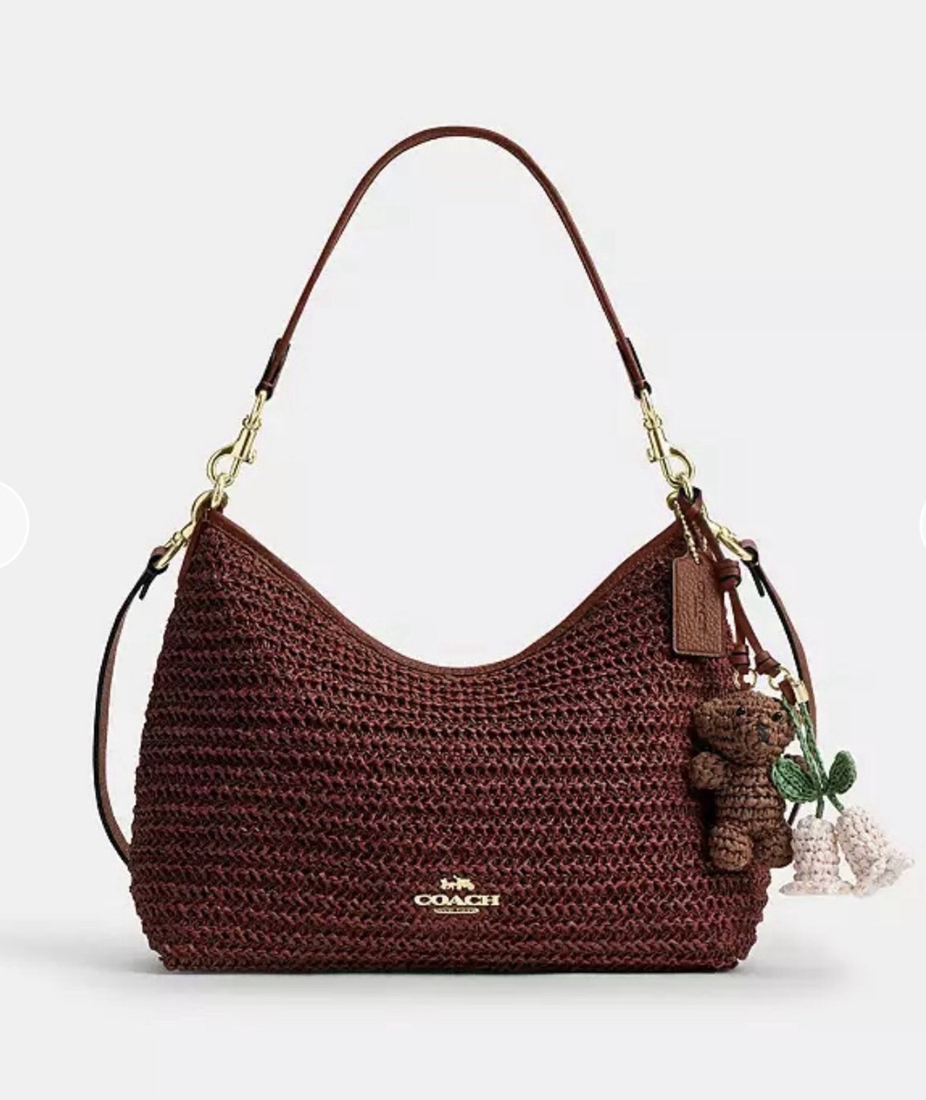 B3-006 Nwt Coach Laurel Shoulder Bag Straw With Charms Gold Russet Ces23